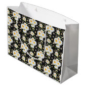 Elegant Monogram Black en White Daisy Pattern Groot Cadeauzakje (Achterkant Gekanteld)