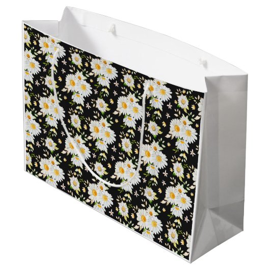 Elegant Monogram Black en White Daisy Pattern Groot Cadeauzakje (Achterkant Gekanteld)