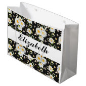 Elegant Monogram Black en White Daisy Pattern Groot Cadeauzakje (Voorkant Gekanteld)