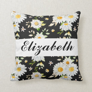 Elegant Monogram Black en White Daisy Pattern Kussen