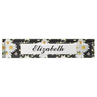 Elegant Monogram Black en White Daisy Pattern Naambordje