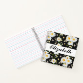Elegant Monogram Black en White Daisy Pattern Notitieboek (Binnen)