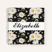 Elegant Monogram Black en White Daisy Pattern Notitieboek (Voorkant)