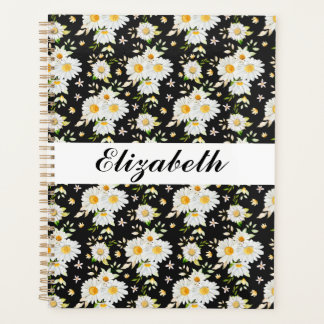 Elegant Monogram Black en White Daisy Pattern Planner