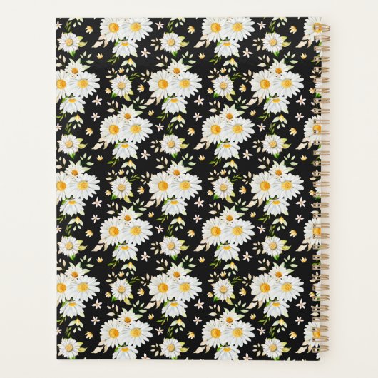 Elegant Monogram Black en White Daisy Pattern Planner (Achterkant)