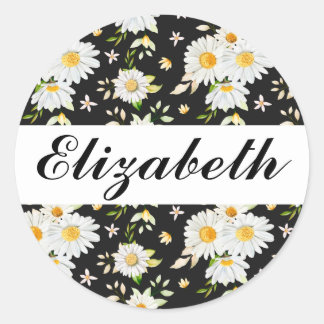 Elegant Monogram Black en White Daisy Pattern Ronde Sticker