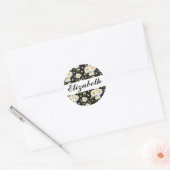 Elegant Monogram Black en White Daisy Pattern Ronde Sticker (Envelop)