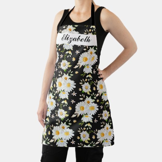 Elegant Monogram Black en White Daisy Pattern Schort (Insitu)