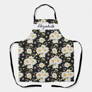 Elegant Monogram Black en White Daisy Pattern Schort