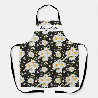 Elegant Monogram Black en White Daisy Pattern Schort