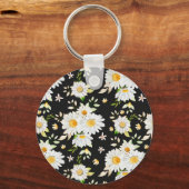 Elegant Monogram Black en White Daisy Pattern Sleutelhanger (Achterkant)