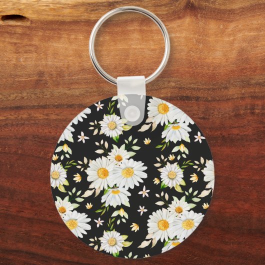 Elegant Monogram Black en White Daisy Pattern Sleutelhanger (Achterkant)