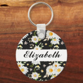 Elegant Monogram Black en White Daisy Pattern Sleutelhanger (Voorkant)