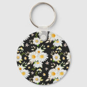 Elegant Monogram Black en White Daisy Pattern Sleutelhanger (Achterkant)