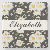 Elegant Monogram Black en White Daisy Pattern Stenen Onderzetter (Voorkant)