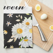 Elegant Monogram Black en White Daisy Pattern Theedoek (Quarter Fold)