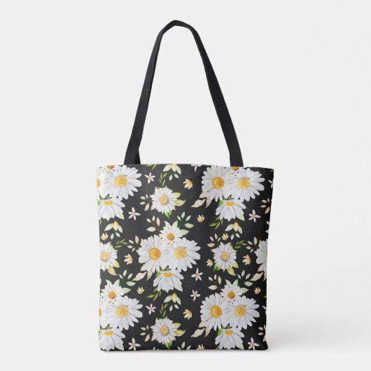 Elegant Monogram Black en White Daisy Pattern Tote Bag (Achterkant)