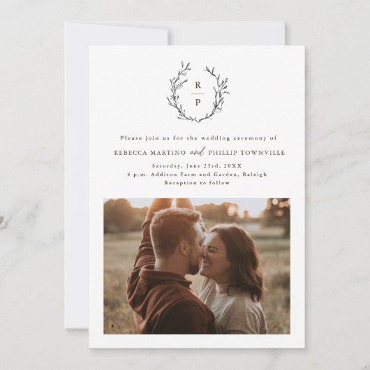 Elegant Monogram Black en White Formal Wedding Kaart (Voorkant)