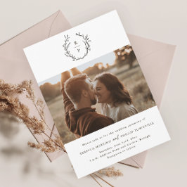 Elegant Monogram Black en White Formal Wedding Kaart