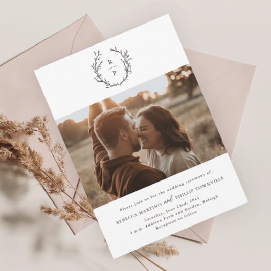 Elegant Monogram Black en White Formal Wedding Kaart