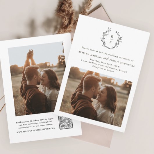 Elegant Monogram Black en White Formal Wedding Kaart