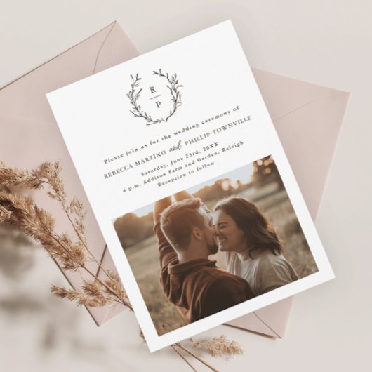 Elegant Monogram Black en White Formal Wedding Kaart