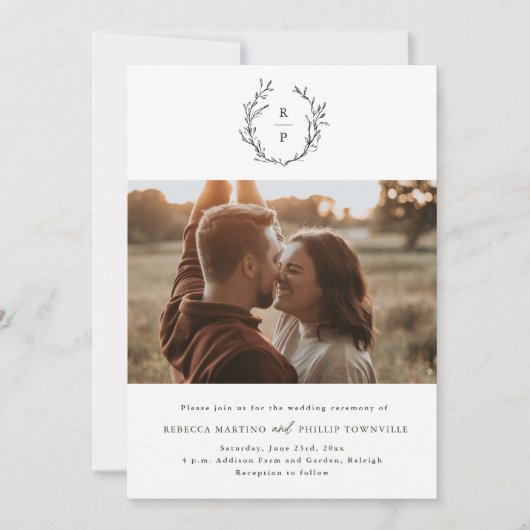 Elegant Monogram Black en White Formal Wedding Kaart (Voorkant)