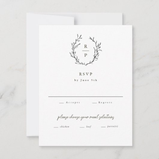 Elegant Monogram Black en White Formal Wedding RSVP Kaartje (Voorkant)