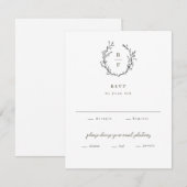 Elegant Monogram Black en White Formal Wedding RSVP Kaartje (Voorkant / Achterkant)