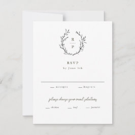 Elegant Monogram Black en White Formal Wedding RSVP Kaartje