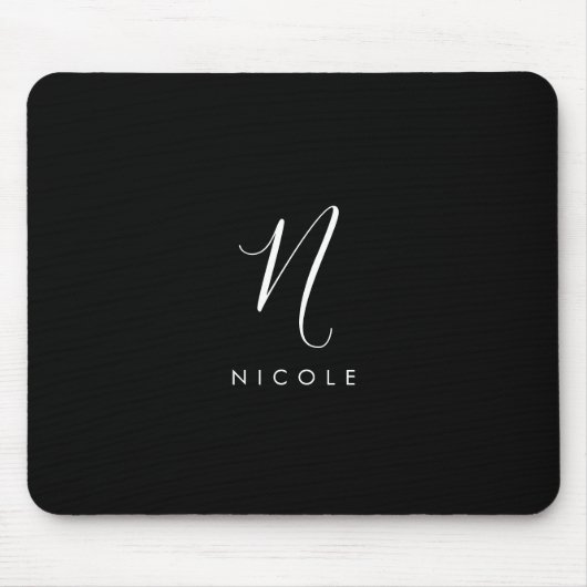 Elegant Monogram Black en White Muismat (Voorkant)