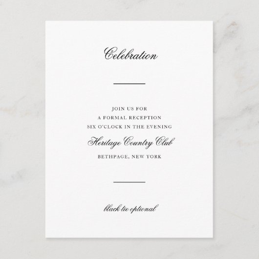 Elegant Monogram Black en White Script Wedding Informatiekaartje (Voorkant)