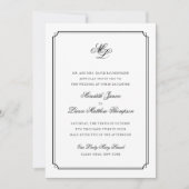Elegant Monogram Black en White Script Wedding Kaart (Voorkant)