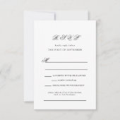 Elegant Monogram Black en White Script Wedding RSVP Kaartje (Voorkant)