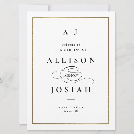 Elegant Monogram Black en White Wedding Welcome Kaart (Voorkant)