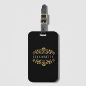 Elegant Monogram Black Gold Bagagelabel (Voorkant (verticaal))