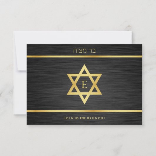 Elegant Monogram Black & Gold Bat mitzvah Brunch Kaart (Voorkant)