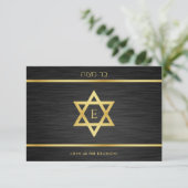 Elegant Monogram Black & Gold Bat mitzvah Brunch Kaart (Staand voorkant)
