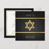 Elegant Monogram Black & Gold Bat mitzvah Kaart (Voorkant / Achterkant)