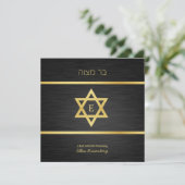 Elegant Monogram Black & Gold Bat mitzvah Kaart (Staand voorkant)