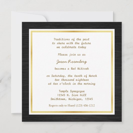 Elegant Monogram Black & Gold Bat mitzvah Kaart (Achterkant)
