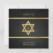 Elegant Monogram Black & Gold Bat mitzvah Kaart (Voorkant)