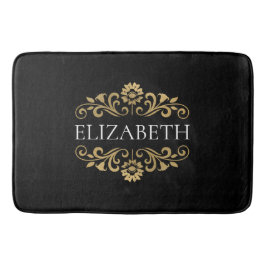 Elegant Monogram Black Gold Bath Mat