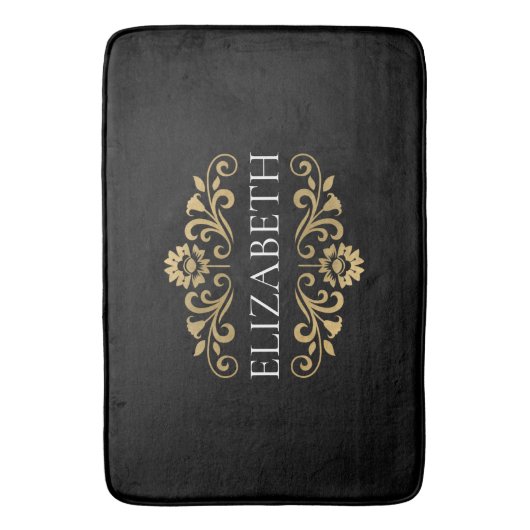 Elegant Monogram Black Gold Bath Mat (Voorkant Verticaal)