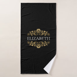 Elegant Monogram Black Gold Bath Towel Badhanddoek