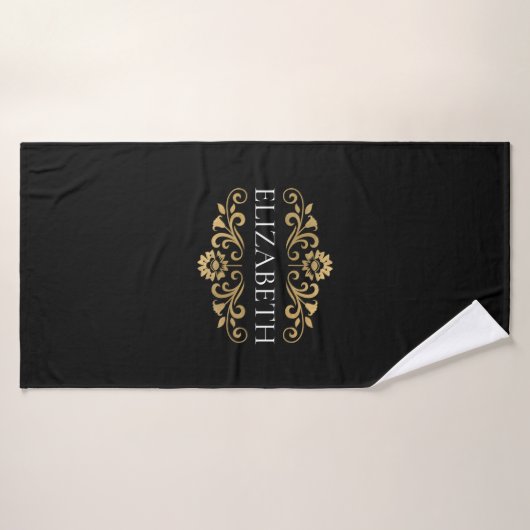 Elegant Monogram Black Gold Bath Towel Badhanddoek (Badhanddoek)