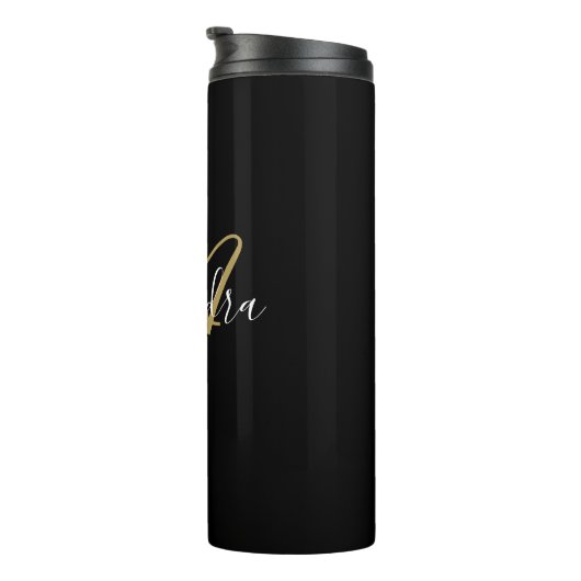 Elegant Monogram Black Gold Chic Script Name Thera Thermosbeker (Geroteerd rechts)