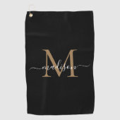 Elegant Monogram Black Gold Girly Script Name Golfhanddoek (Voorkant)
