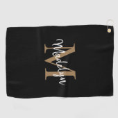 Elegant Monogram Black Gold Girly Script Name Golfhanddoek (Horizontaal)
