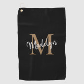 Elegant Monogram Black Gold Girly Script Name Golfhanddoek (Voorkant)